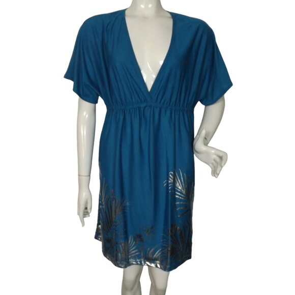 SWIMSUITS FOR ALL Cover-up, 14/16, Blue/Silver, V-neck, Elastic waist, short slv - Picture 1 of 13